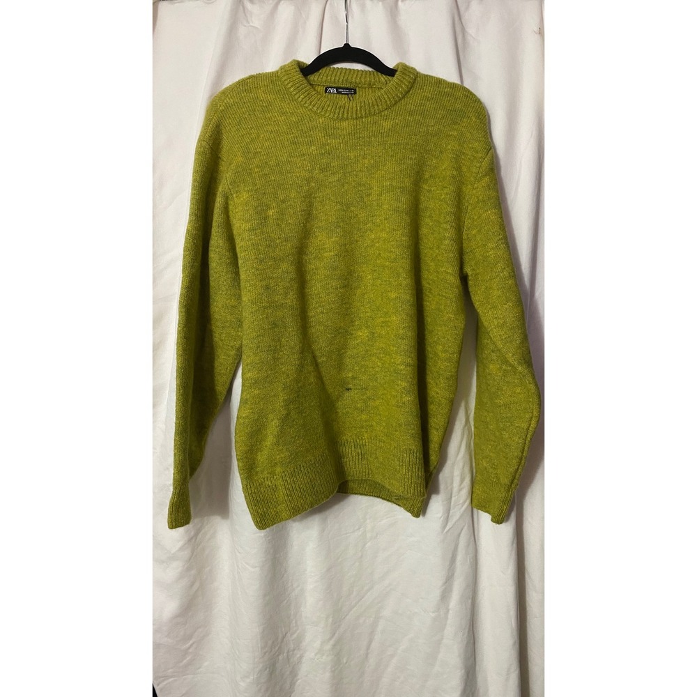 Zara Lime Green Oversized Marled Knit Crewneck Sweater Medium NWT
